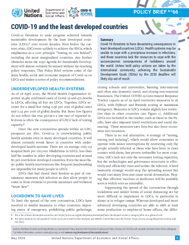 UN/DESA Policy Brief #66: COVID-19 and the least developed countries