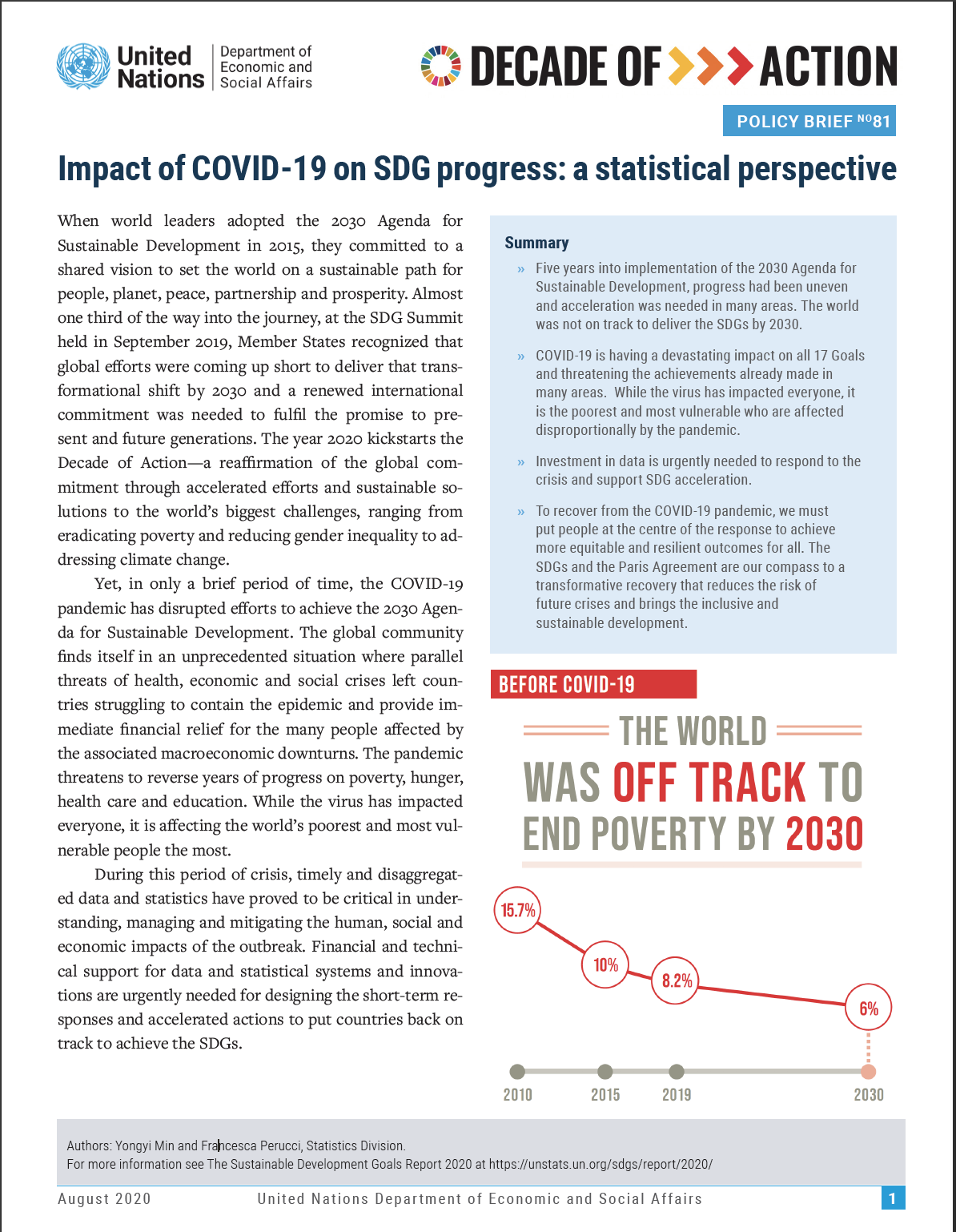 UN/DESA Policy Brief #81: Impact of COVID-19 on SDG progress: a statistical perspective