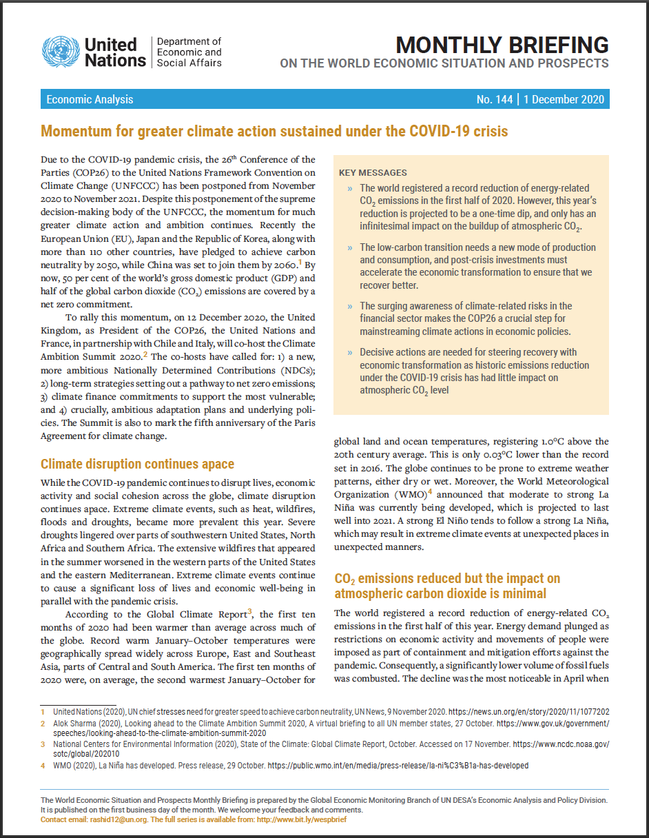 World Economic Situation And Prospects: December 2020 Briefing, No. 144