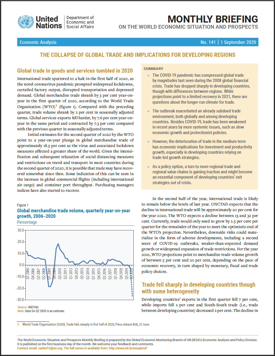 World Economic Situation And Prospects: September 2020 Briefing, No. 141