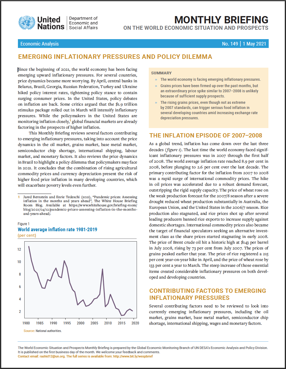 World Economic Situation And Prospects: May 2021 Briefing, No. 149