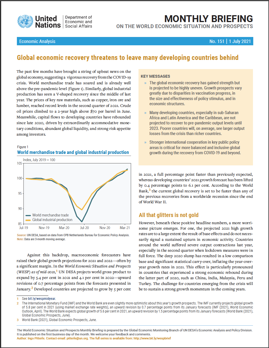 World Economic Situation And Prospects: July 2021 Briefing, No. 151