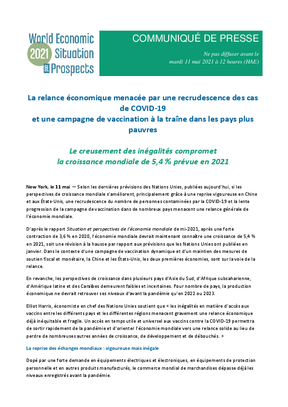 Situation et perspectives de l??conomie mondiale de mi-2021