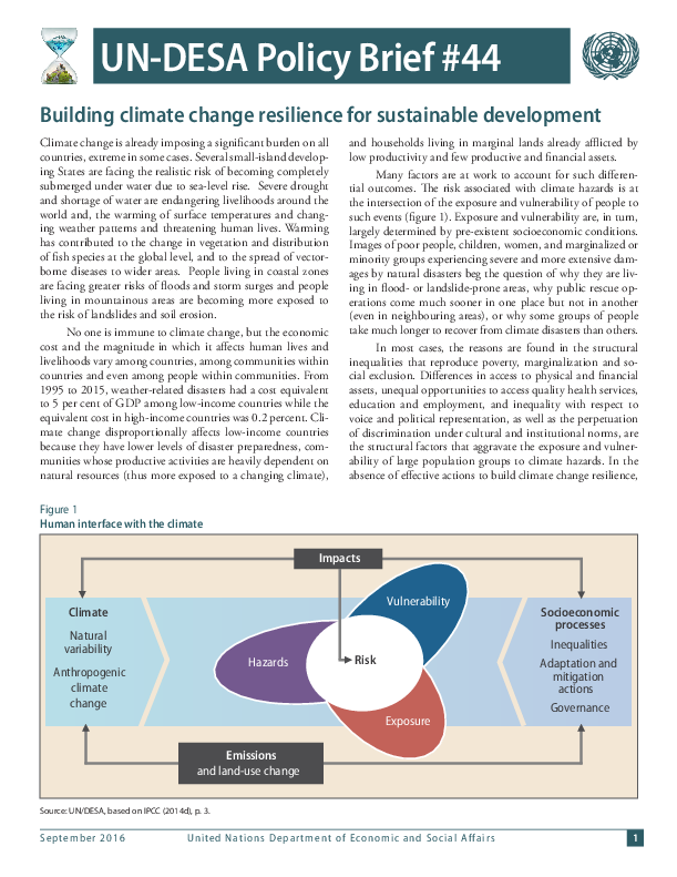 UN/DESA Policy Brief #44: Building climate change resilience for sustainable development