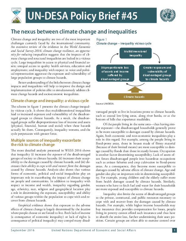 UN/DESA Policy Brief #45: The nexus between climate change and inequalities