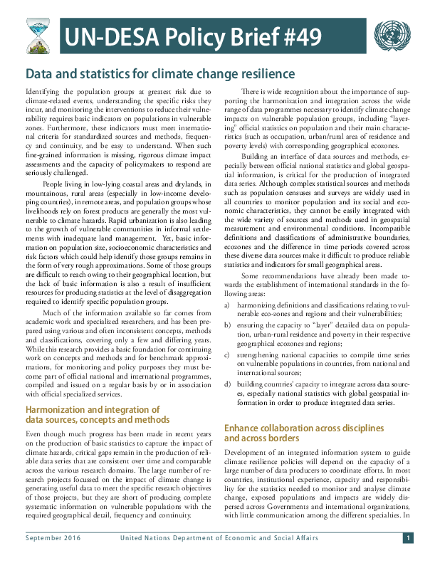 UN/DESA Policy Brief #49: Data and statistics for climate change resilience