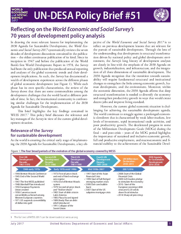 UN/DESA Policy Brief #51: Reflecting on the World Economic and Social Survey's 70 years of development policy analysis