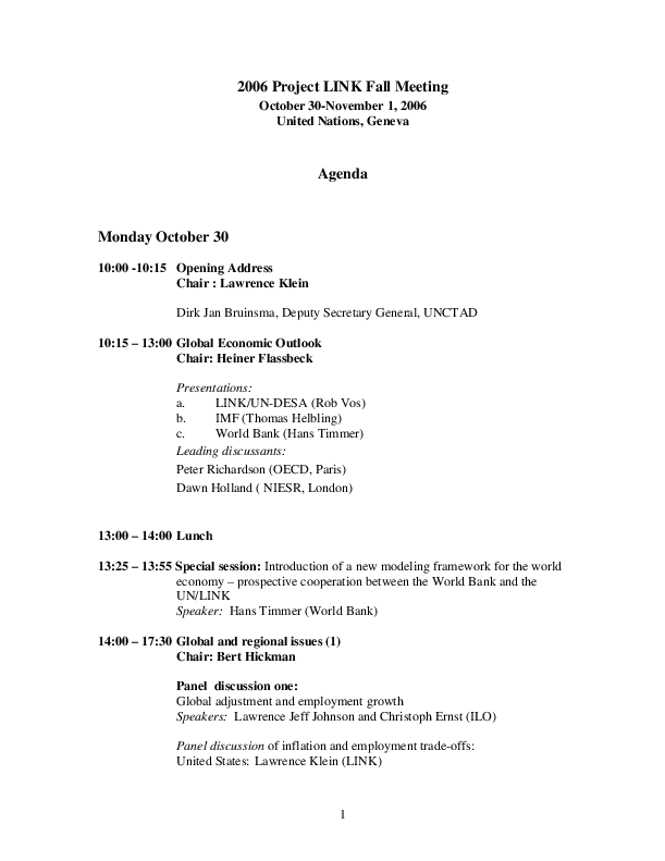 Project LINK Meeting Document 2006
