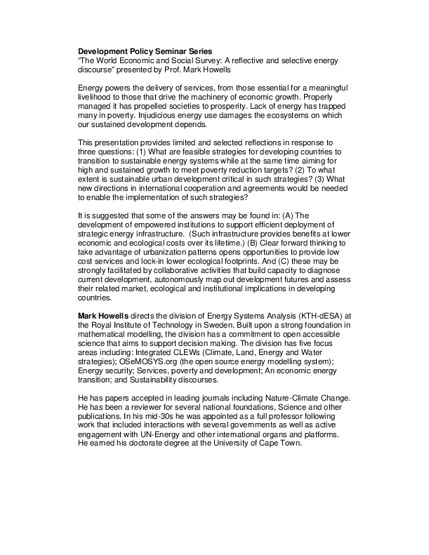 Development Policy Seminars: Archive