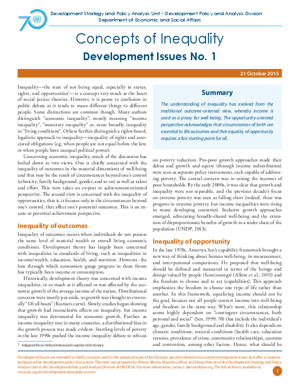 Development Issues No. 1: Concepts of Inequality