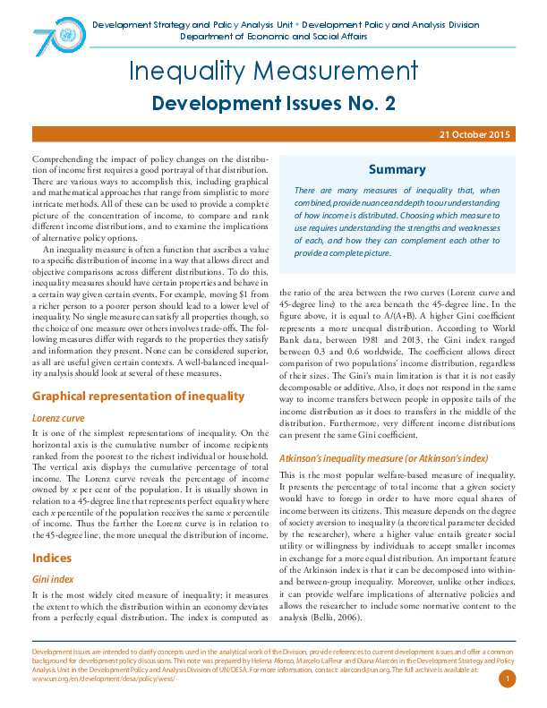 Development Issues No. 2: Inequality Measurement