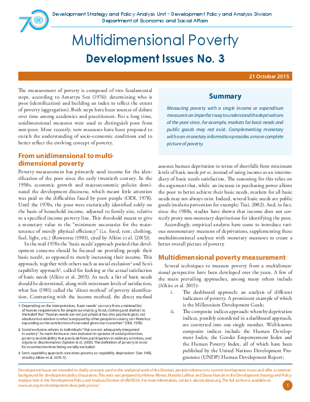 Development Issues No. 3: Multidimensional Poverty