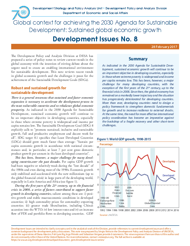 Development Issues No. 8: Global context for achieving the 2030 Agenda for Sustainable Development: Sustained global economic growth