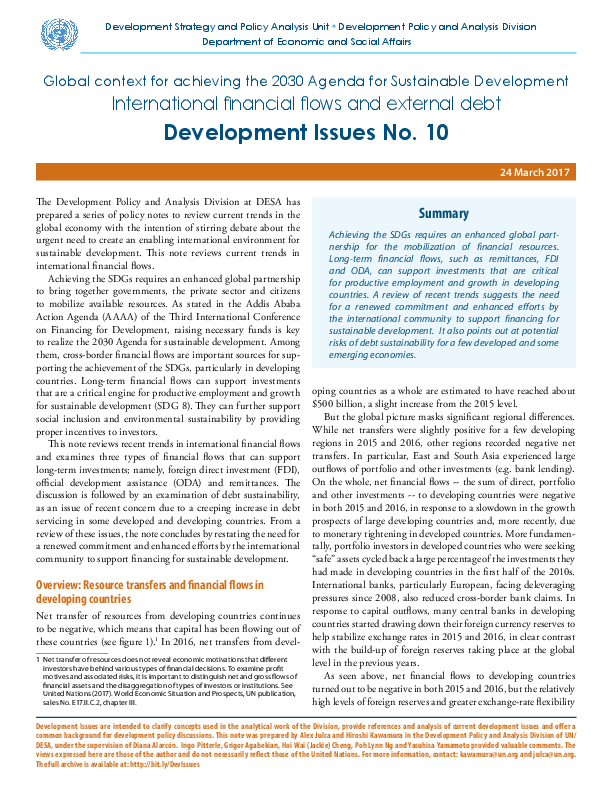 Development Issues No. 10: International financial flows and external debt