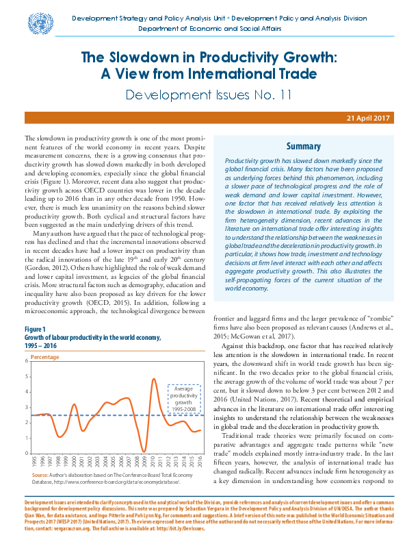 Development Issues No. 11: The Slowdown in Productivity Growth: A View from International Trade