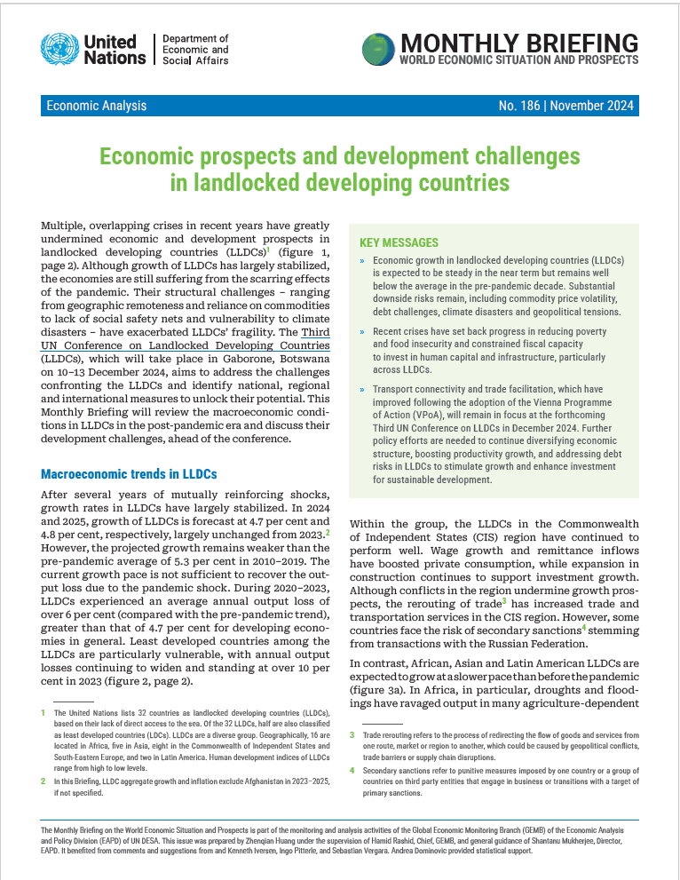Cover: World Economic Situation and Prospects: November 2024 Briefing, No. 186