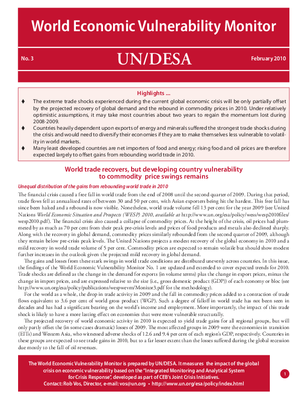Vulnerability Monitor No. 3: World trade recovers, but developing country vulnerability to commodity price swings remains