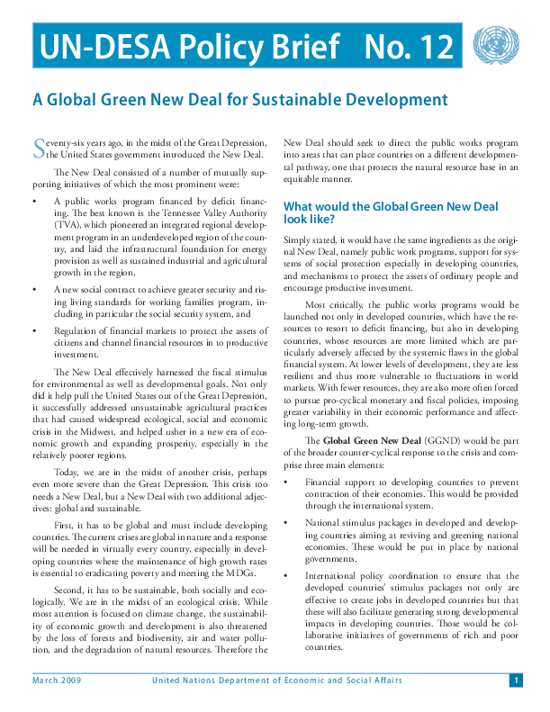 UN/DESA Policy Brief, No. 12