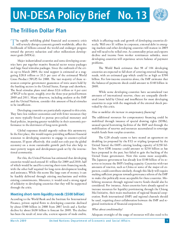 UN/DESA Policy Brief, No. 13