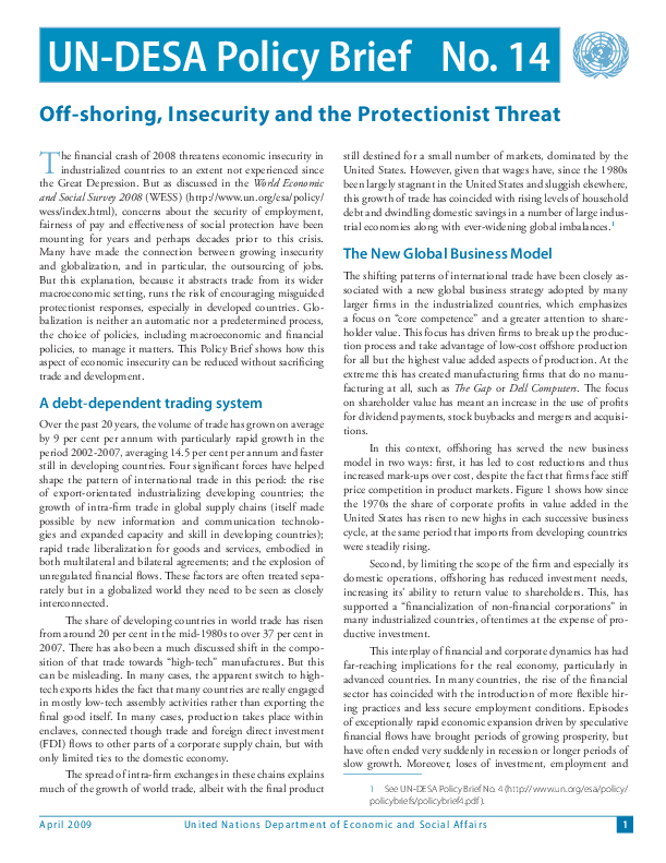 UN/DESA Policy Brief, No. 14