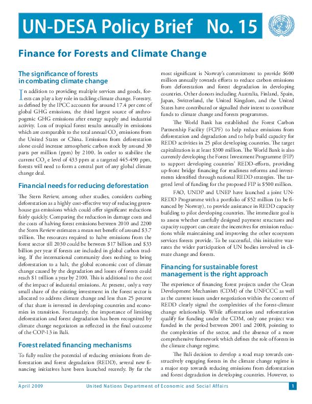 UN/DESA Policy Brief, No. 15
