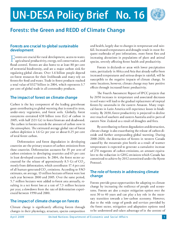 UN/DESA Policy Brief, No. 16