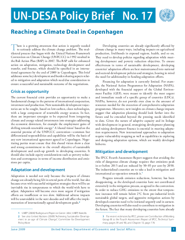 UN/DESA Policy Brief, No. 17