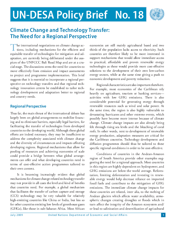 UN/DESA Policy Brief, No. 18