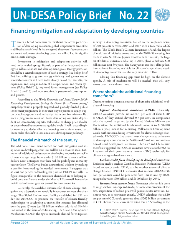 UN/DESA Policy Brief, No. 22