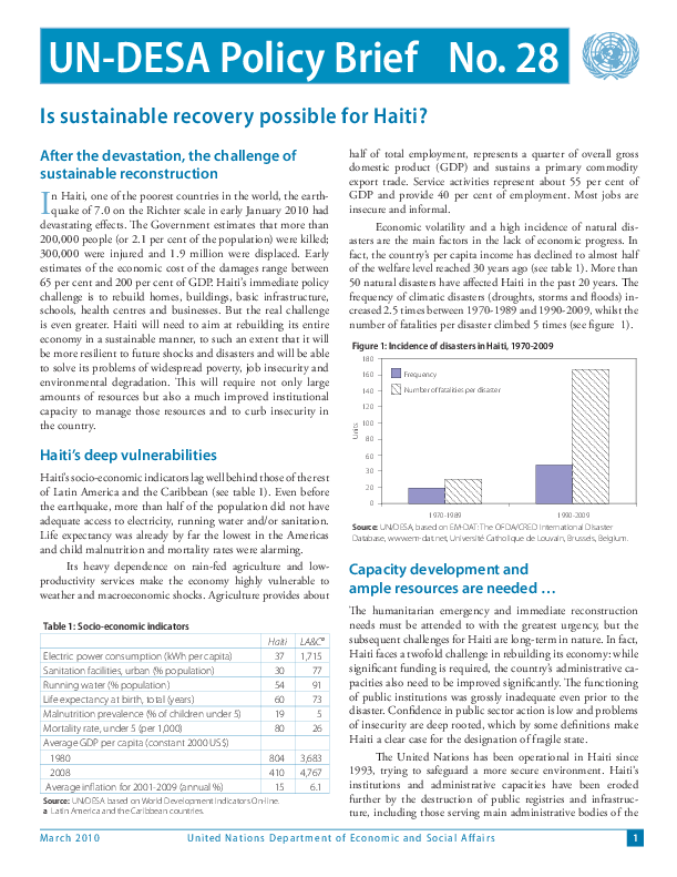 UN/DESA Policy Brief, No. 28