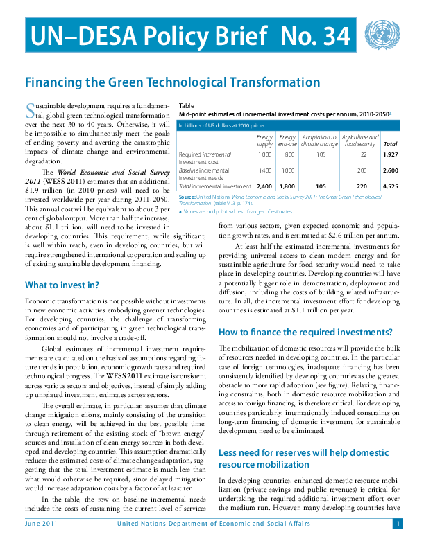 UN/DESA Policy Brief, No. 34