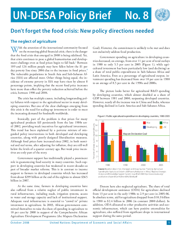 UN/DESA Policy Brief, No. 8