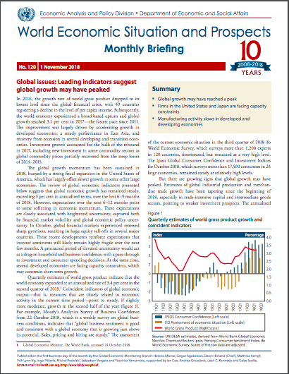 World Economic Situation And Prospects: November 2018 Briefing, No. 120