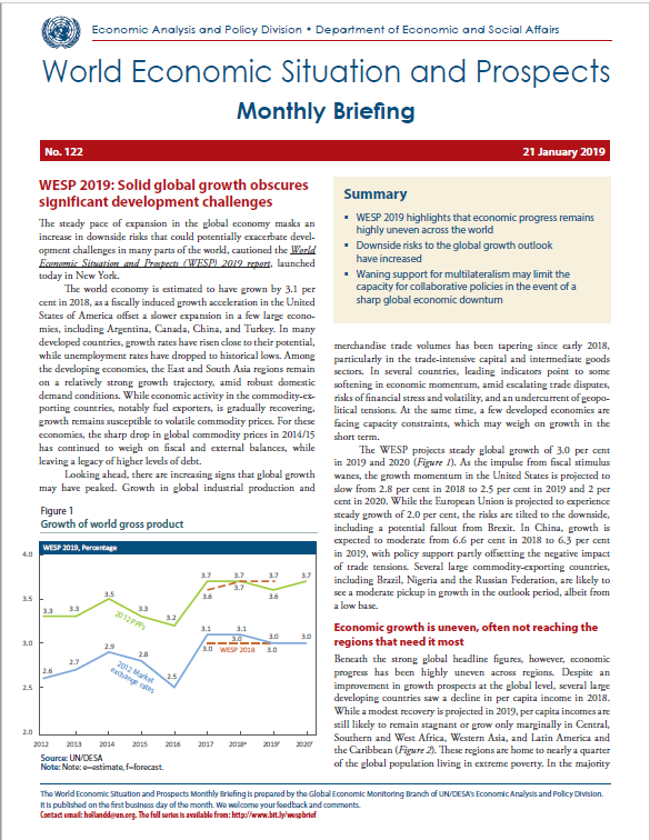 World Economic Situation And Prospects: January 2019 Briefing, No. 122