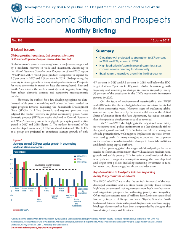 World Economic Situation And Prospects: June 2017 Briefing, No. 103