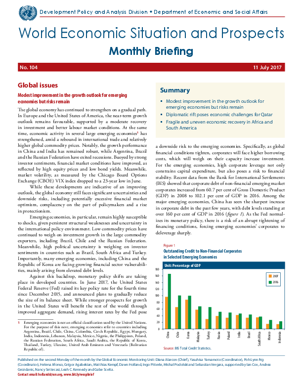 World Economic Situation And Prospects: July 2017 Briefing, No. 104