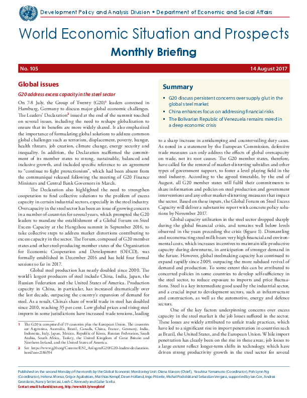 World Economic Situation And Prospects: August 2017 Briefing, No. 105
