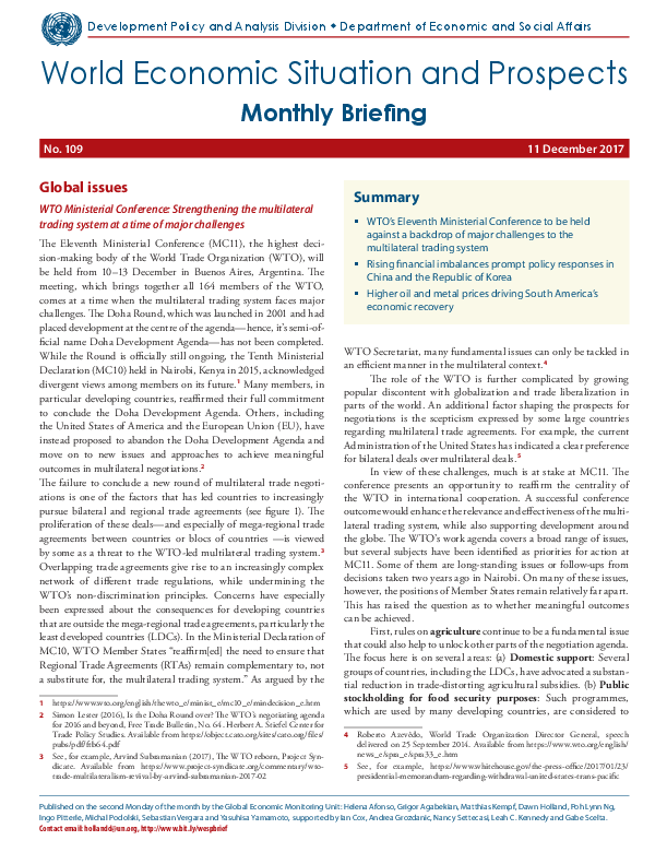 World Economic Situation And Prospects: December 2017 Briefing, No. 109