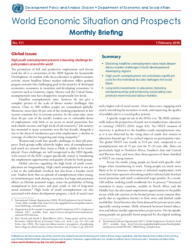 World Economic Situation And Prospects: February 2018 Briefing, No. 111