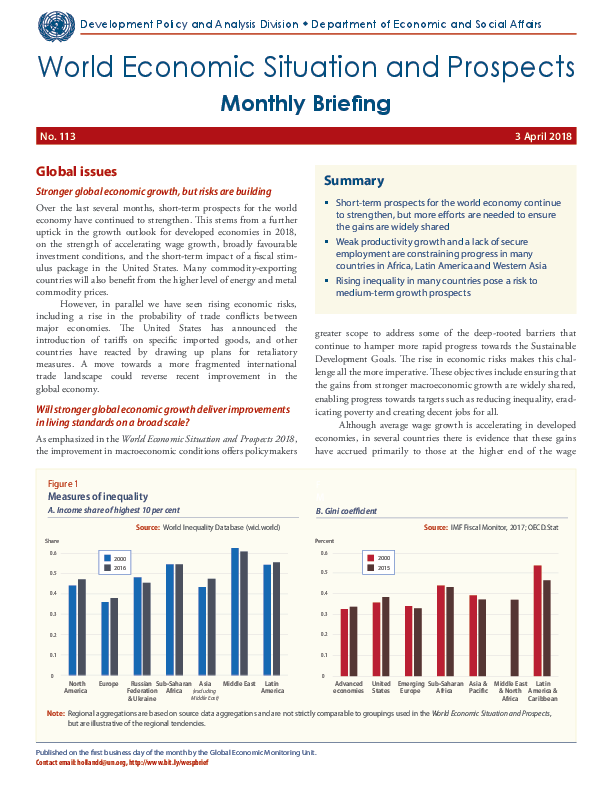 World Economic Situation And Prospects: April 2018 Briefing, No. 113