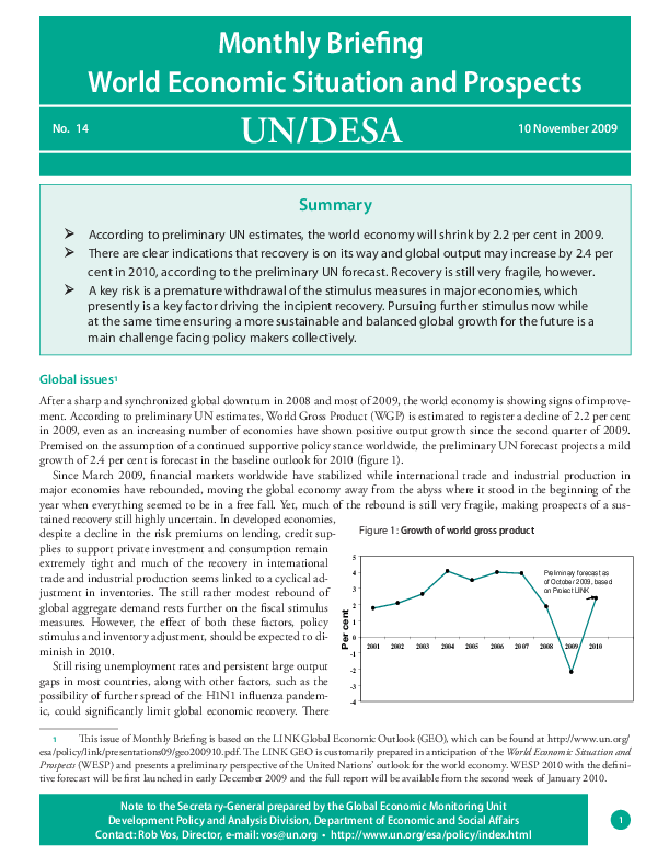 Monthly Briefing on the World Economic Situation and Prospects, No. 14