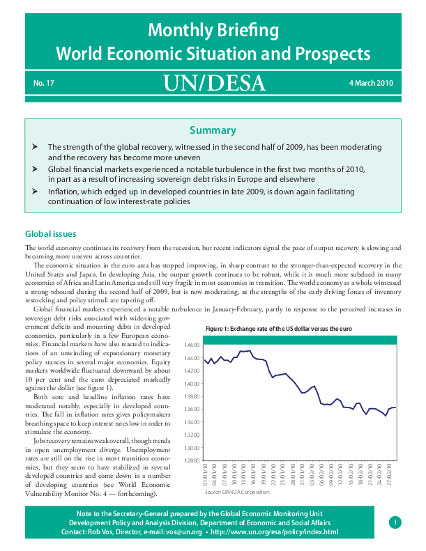 Monthly Briefing on the World Economic Situation and Prospects, No. 17