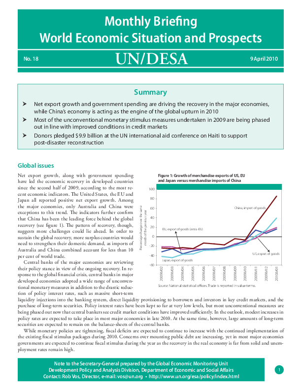 Monthly Briefing on the World Economic Situation and Prospects, No. 18