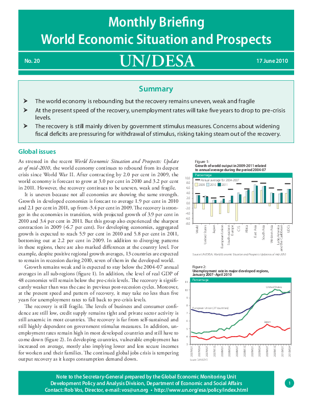 Monthly Briefing on the World Economic Situation and Prospects, No. 20