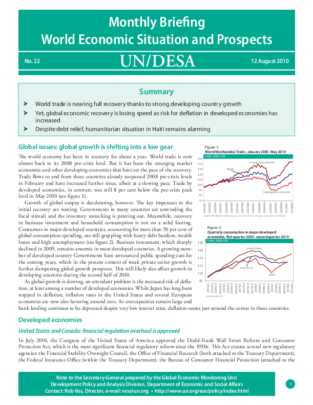 Monthly Briefing on the World Economic Situation and Prospects, No. 22