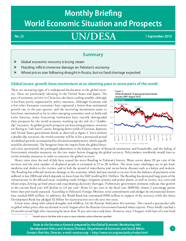 Monthly Briefing on the World Economic Situation and Prospects, No. 23