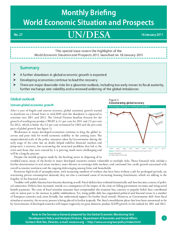 Monthly Briefing on the World Economic Situation and Prospects, No. 27