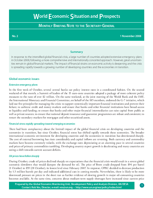 Monthly Briefing on the World Economic Situation and Prospects, No. 2