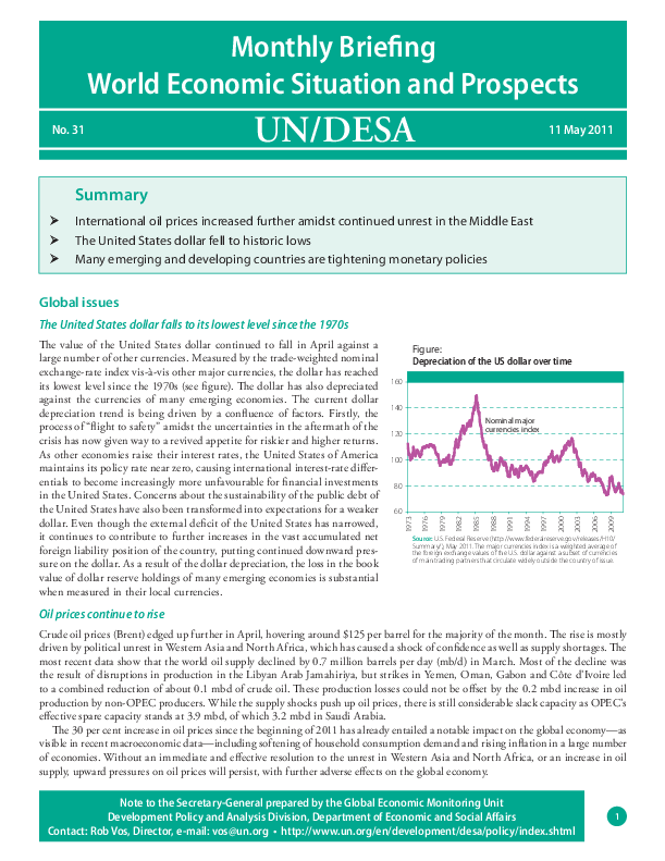 Monthly Briefing on the World Economic Situation and Prospects, No. 31