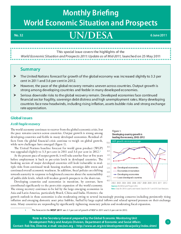 Monthly Briefing on the World Economic Situation and Prospects, No. 32